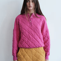Quilted Oversized Henley Pullover