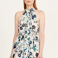 White Floral Halter Midi Dress