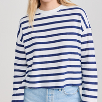Cropped Navy Stripe Tee