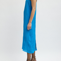 Crinkle Slip Dress Bright Blue