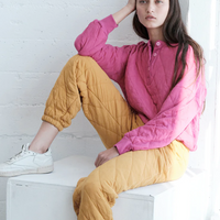 Quilted Oversized Henley Pullover