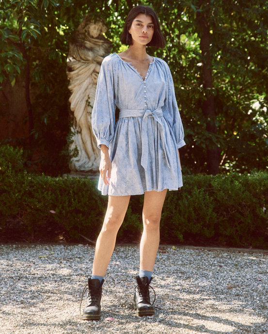 blue silk long sleeve dress The Coast Walk Dress – Slate