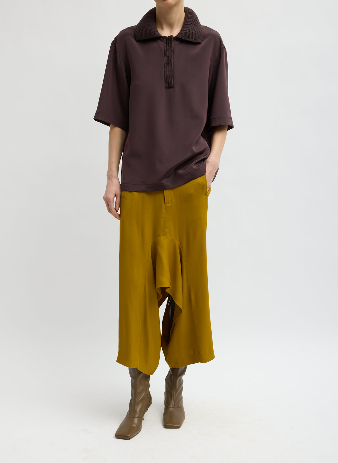 Stretch Silk Nylon Collared Top