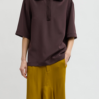 Stretch Silk Nylon Collared Top