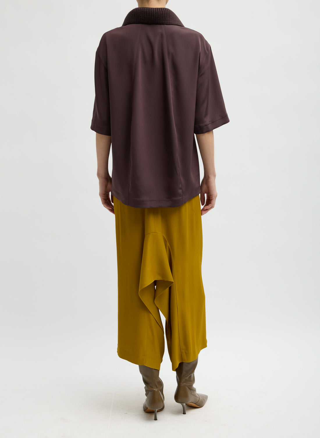 Stretch Silk Nylon Collared Top