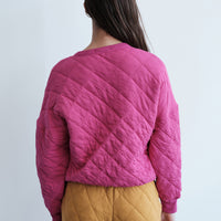 Quilted Oversized Henley Pullover