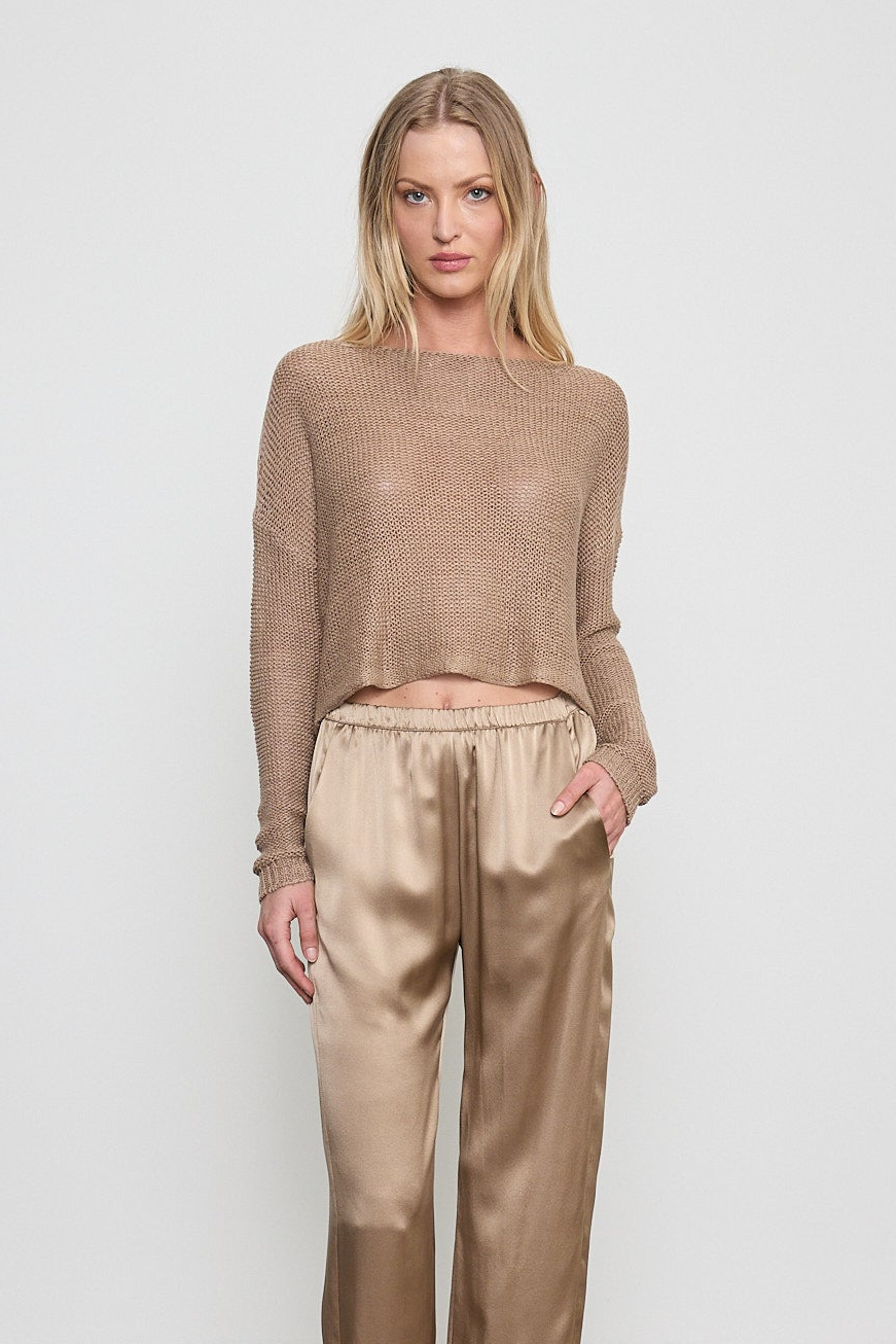Open Knit Bateau Sweater Flax
