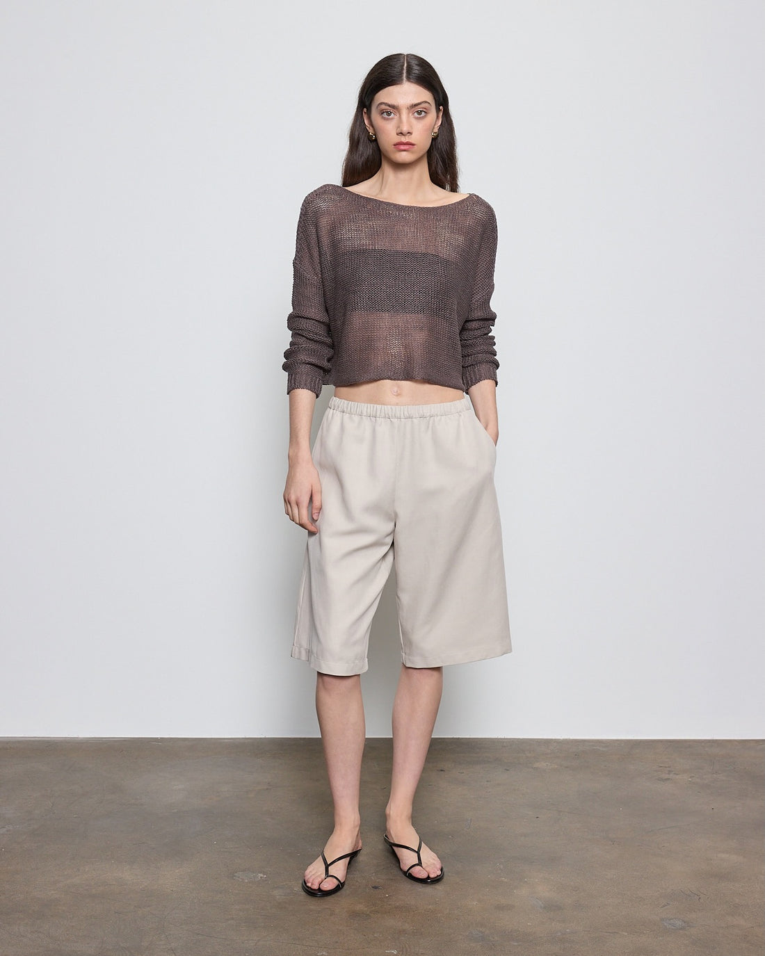 Open Knit Bateau Sweater Pebble