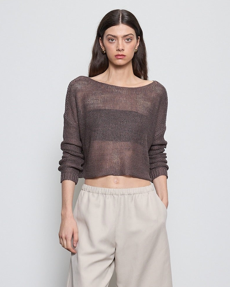 Open Knit Bateau Sweater Pebble