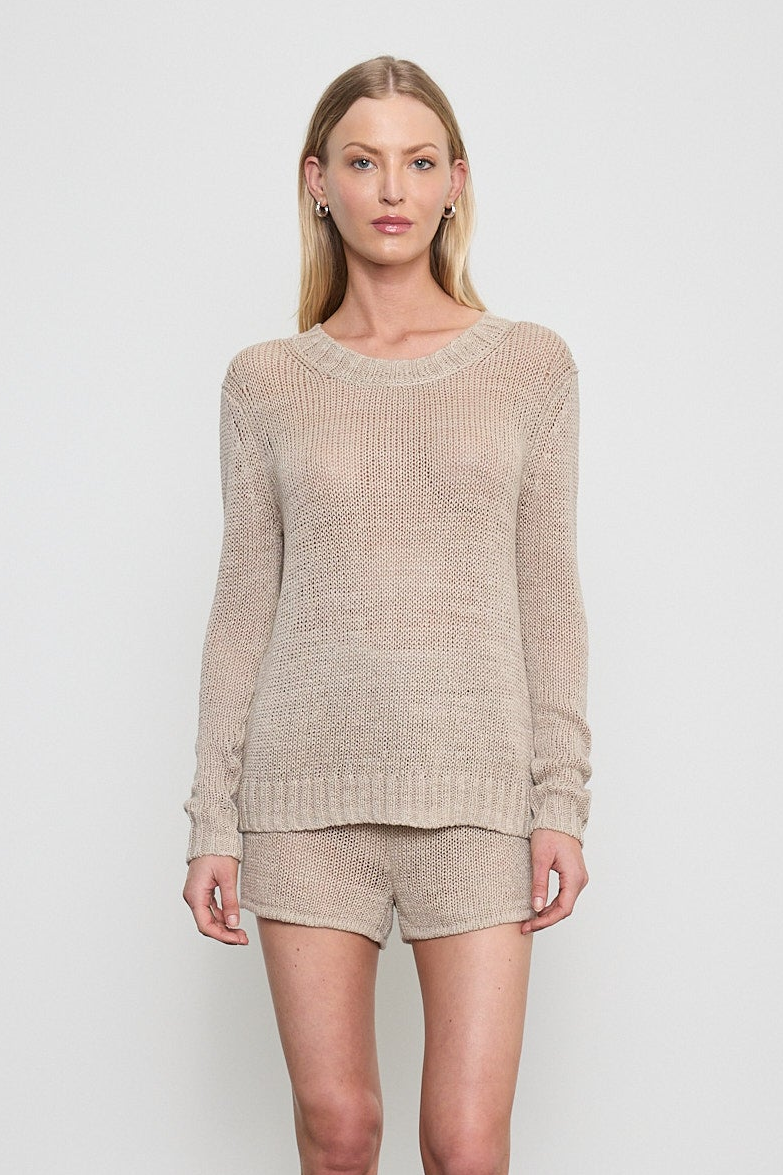 Linen Open Knit Crewneck