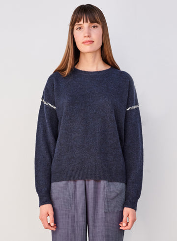 Contrast Stitch Navy Sweater