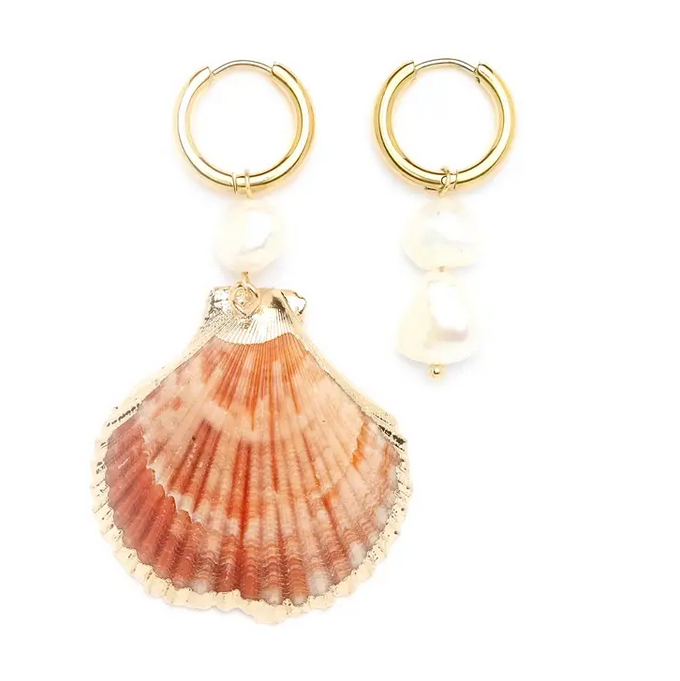 Seashell & Pearl Hoop Earrings