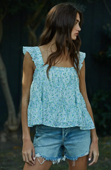 Floral Ruffle Flare Top
