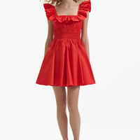 Red Cotton Ruffle Mini Dress