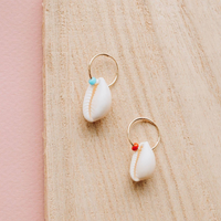 Beaded Cowrie Shell Hoops
