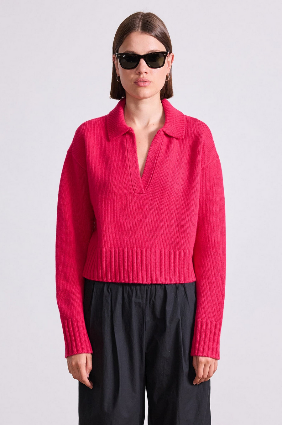 Split Neck Henley Cerise