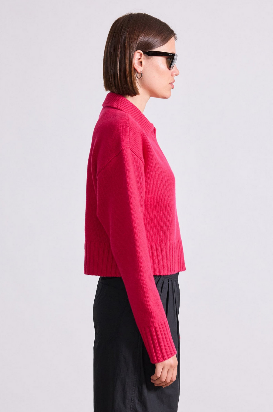 Split Neck Henley Cerise