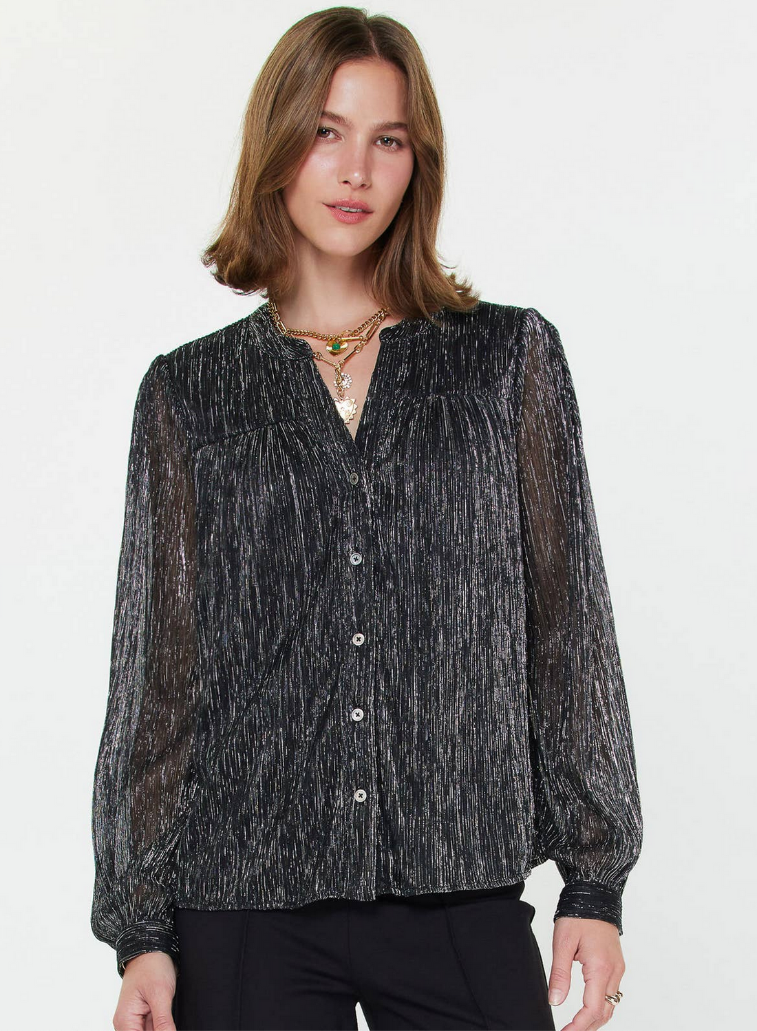 Metallic Button Down Top