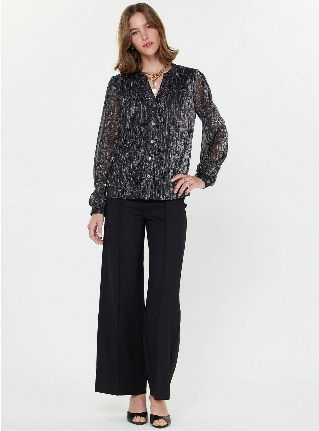 Metallic Button Down Top