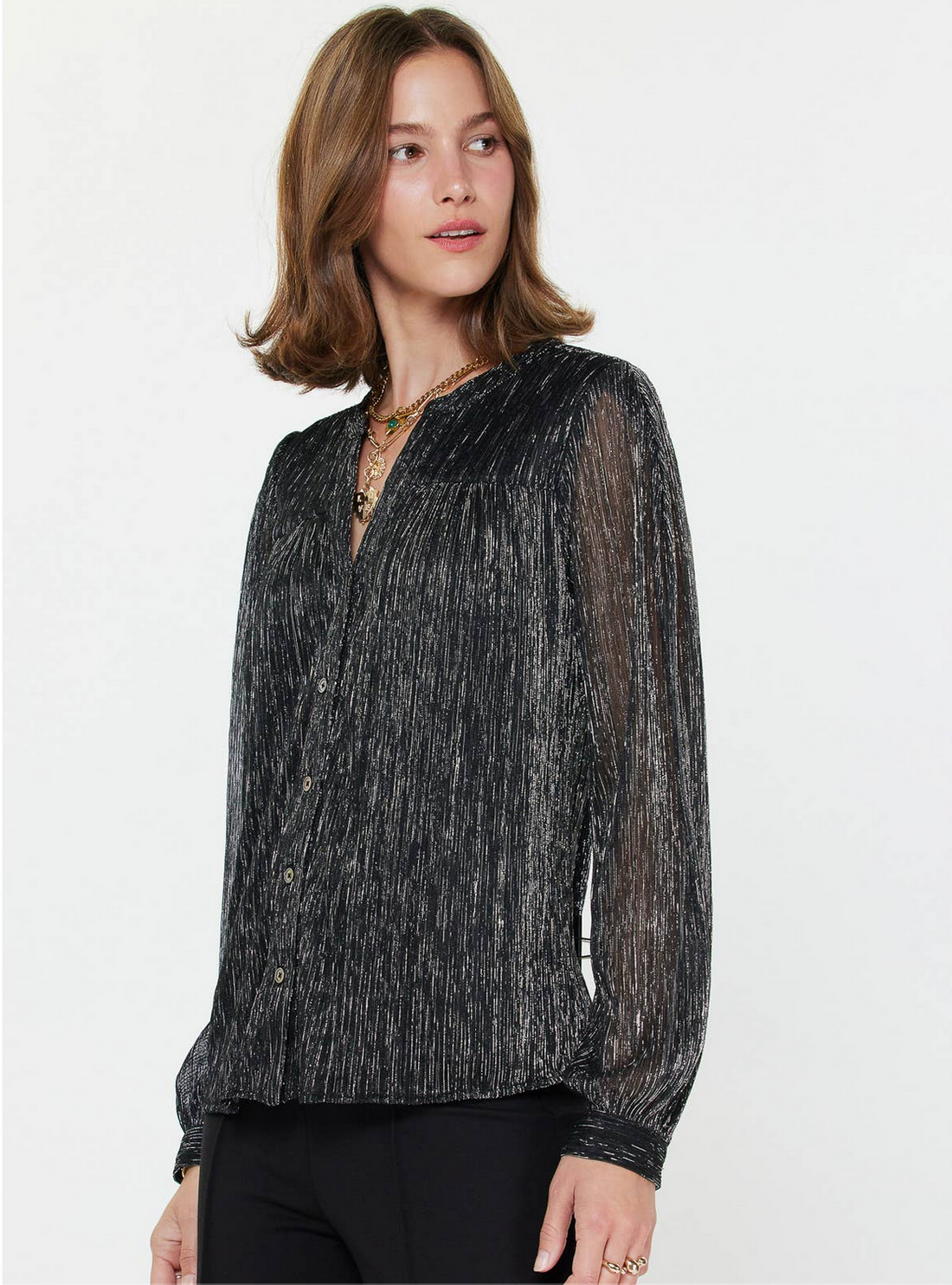 Metallic Button Down Top