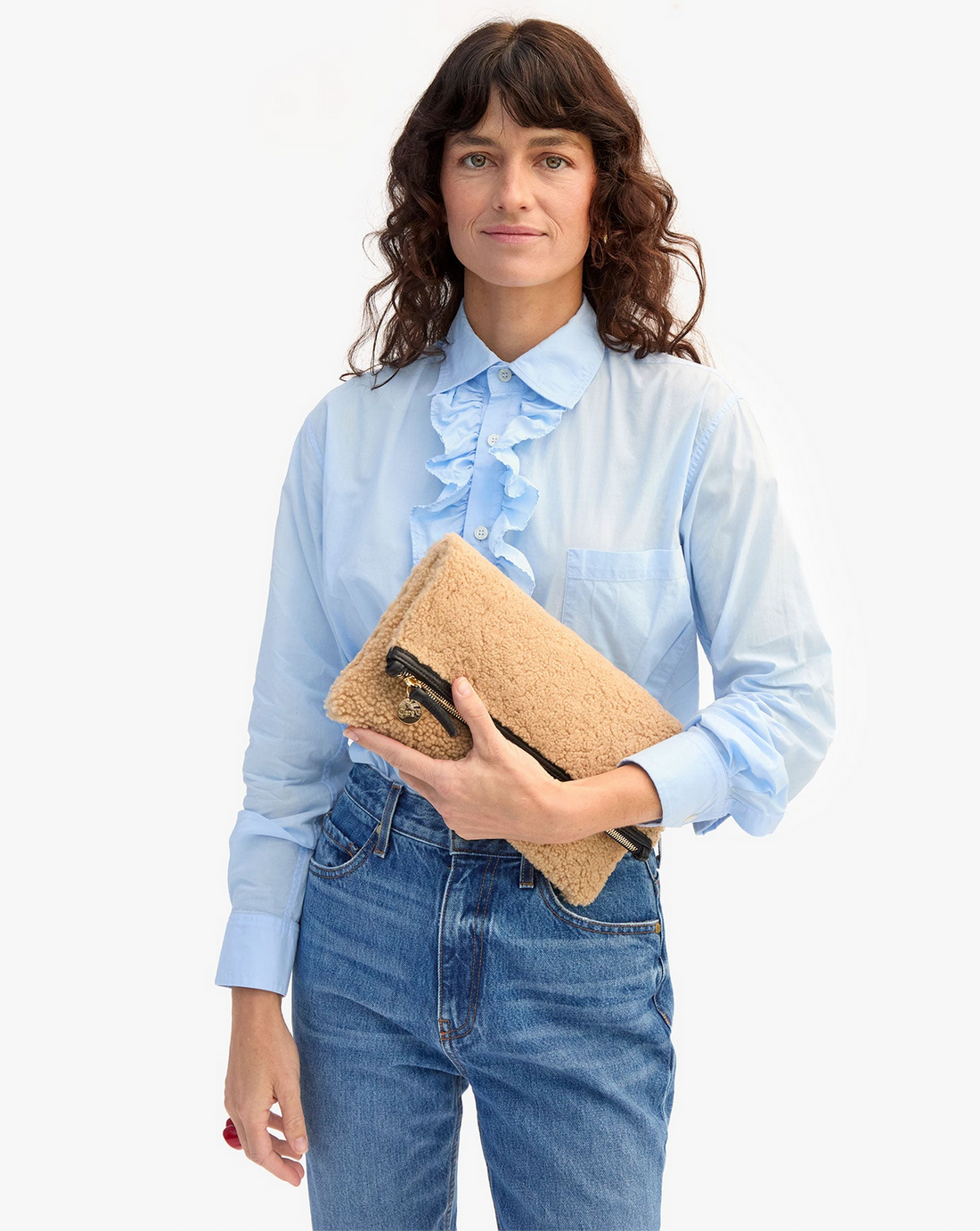 Foldover Shearling Clutch