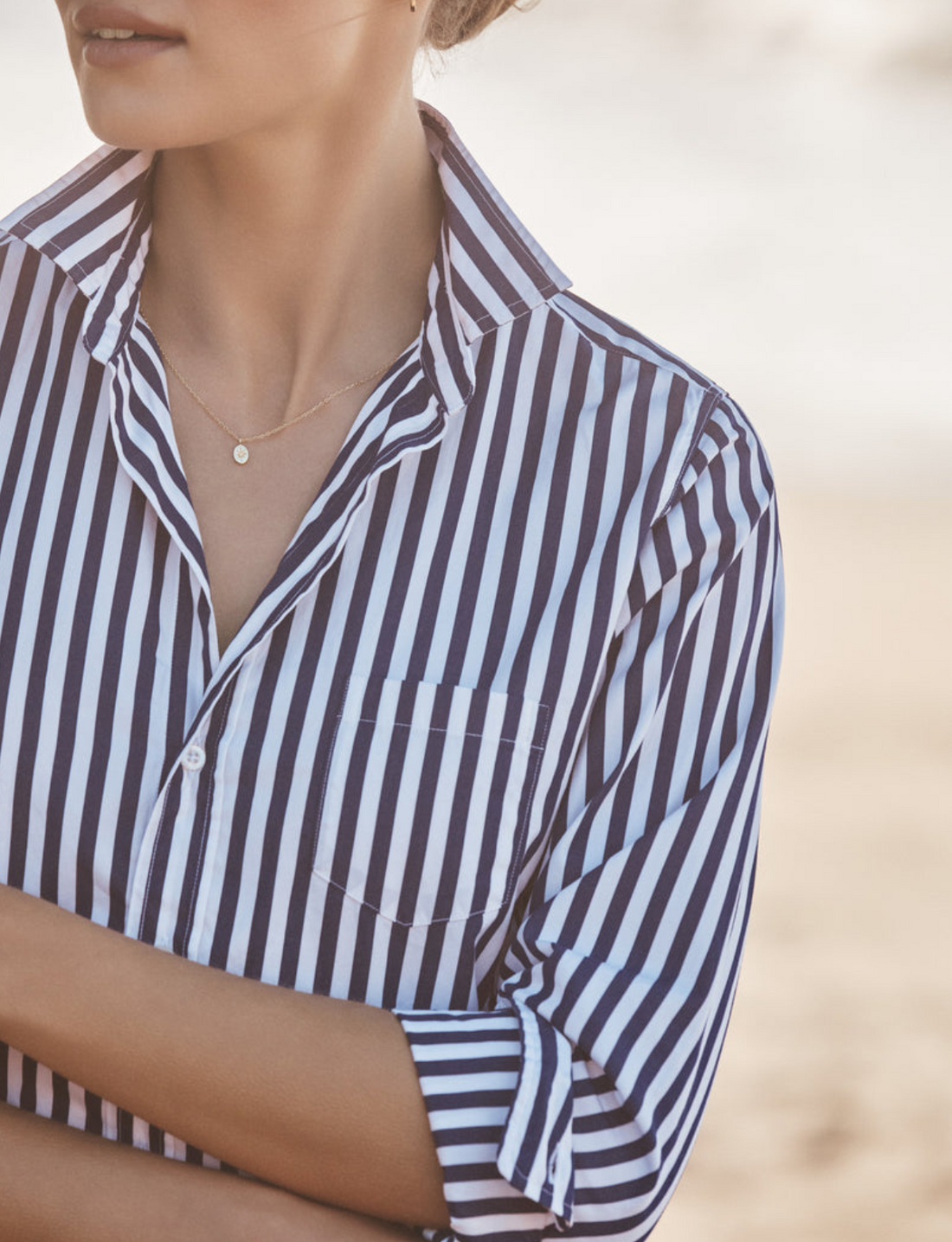 Barry Navy Stripe Button Up