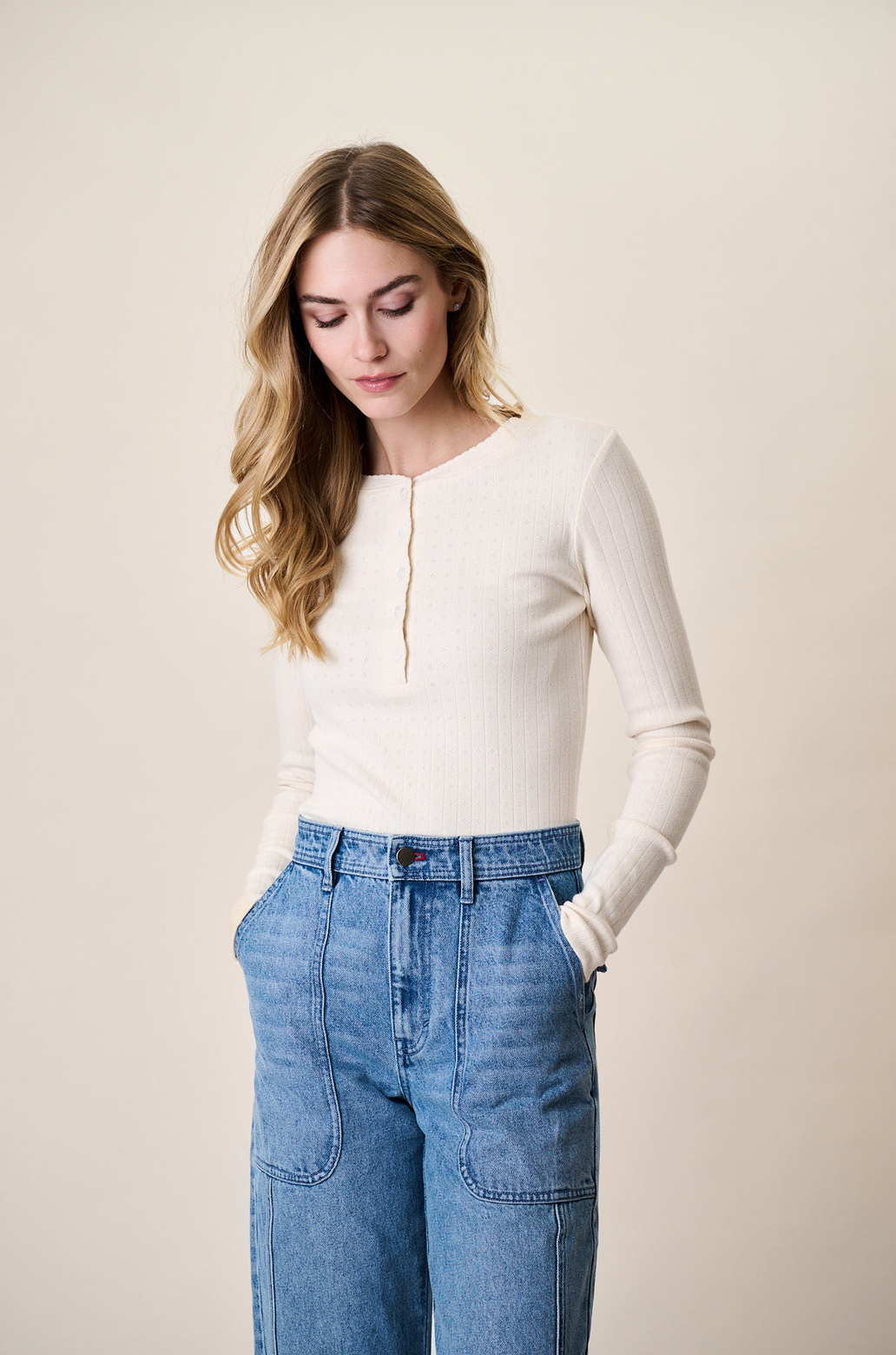 Pointelle Long Sleeve Henley