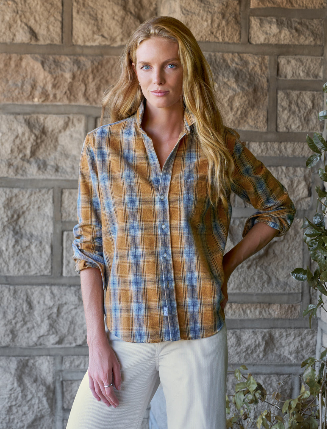 Eileen Gold Plaid Button Up