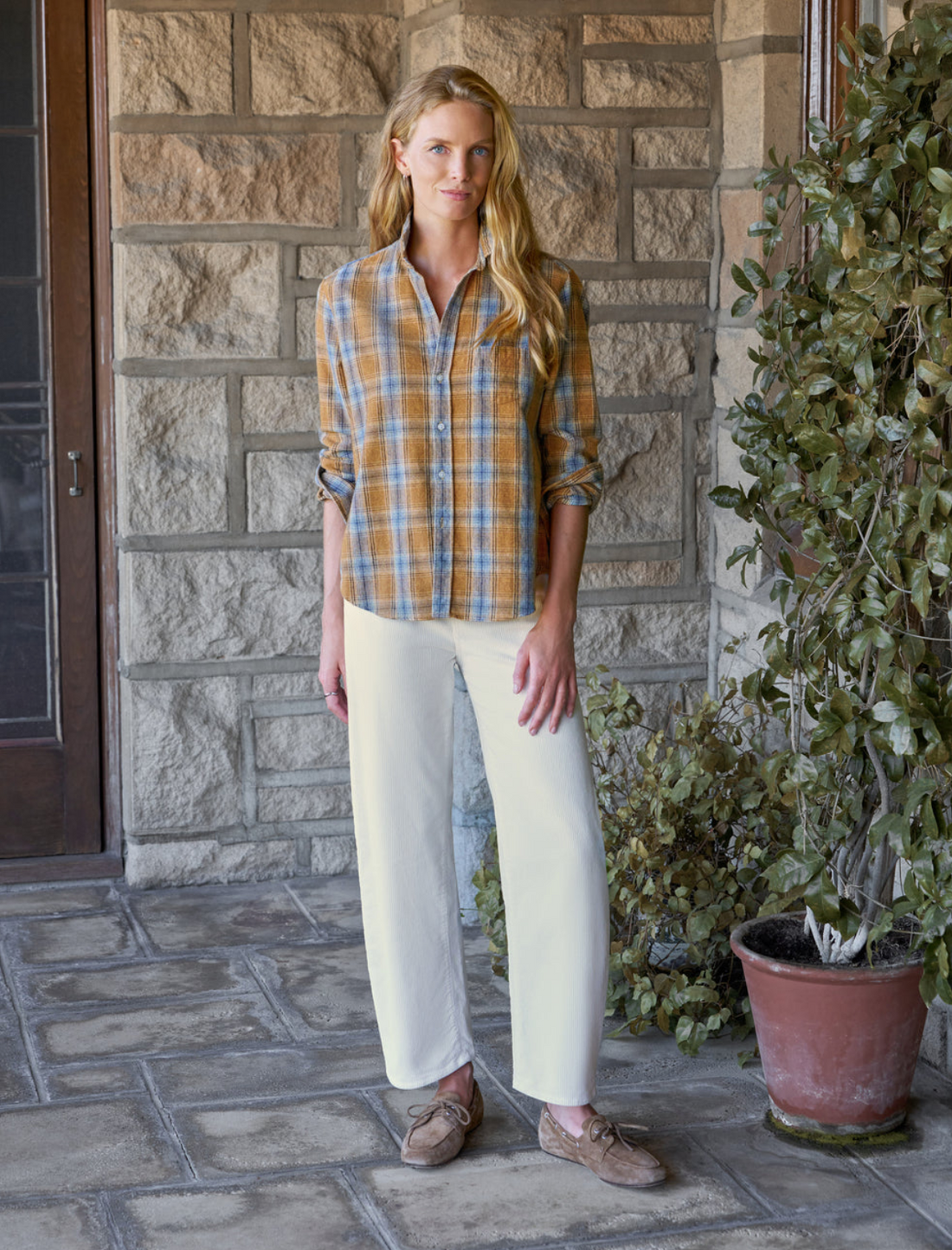 Eileen Gold Plaid Button Up