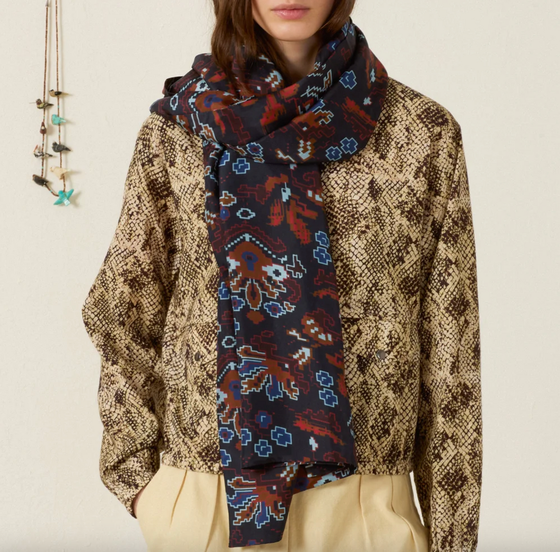 Pietra Indigo Kilim Silk Scarf