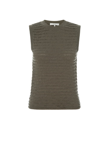 Smocked Sleeveless Crewneck